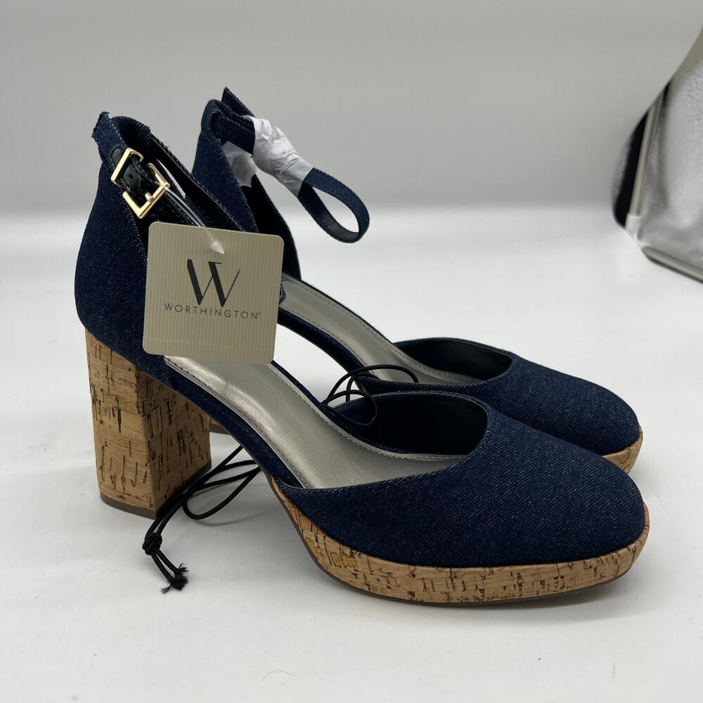 Worthington Womens Panama Block Heel Pumps Denim Size 10M